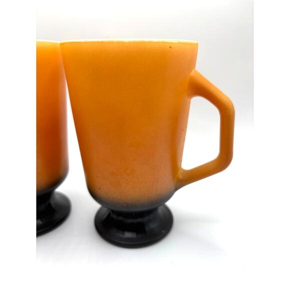 Vintage Anchor Hocking Fire King Footed Tall Mug Orange Black 1970s Retro - Picture 3 of 8